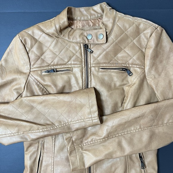 Ci Sono Jackets & Blazers - Ci Sono Faux Leather Jacket Women's Size Medium Tan Biker Grunge Motorcycle